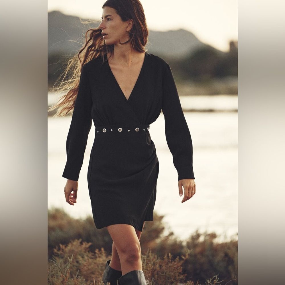 ZARA Women's Eyelet Trim Waist Mini Dress in Black Size Medium